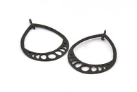 Siyah Damla Küpe, 2 Oksitlenmiş Pirinç Siyah Dokulu Ay Evreleri Damla Küpe, 2 Halka, Tılsımlar, Kolye Uçları (47x34x1mm) R089 S866