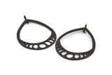 Siyah Damla Küpe, 2 Oksitlenmiş Pirinç Siyah Dokulu Ay Evreleri Damla Küpe, 2 Halka, Tılsımlar, Kolye Uçları (47x34x1mm) R089 S866