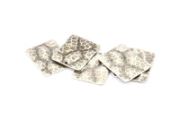 Silver Square Charm, 6 Antique Silver Plated Brass Textured Square Charms With 1 Hole, Earrings, Findings (25x20mm) D0566 H0717