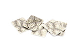 Silver Square Charm, 6 Antique Silver Plated Brass Textured Square Charms With 1 Hole, Earrings, Findings (25x20mm) D0566 H0717