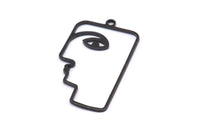 Siyah Yüzlü Charm, 1 Döngülü 6 Oksitlenmiş Pirinç Siyah Yüz Şeklinde Charm (40x22x1mm) D0558 S888