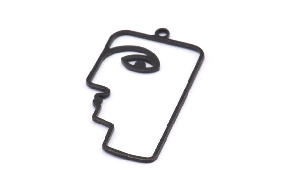 Siyah Yüzlü Charm, 1 Döngülü 6 Oksitlenmiş Pirinç Siyah Yüz Şeklinde Charm (40x22x1mm) D0558 S888