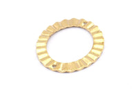 Brass Oval Charm, 6 Raw Brass Wavy Oval Connectors With 2 Holes, Findings (33x28x1mm) D917