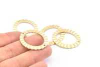 Brass Oval Charm, 6 Raw Brass Wavy Oval Connectors With 2 Holes, Findings (33x28x1mm) D917