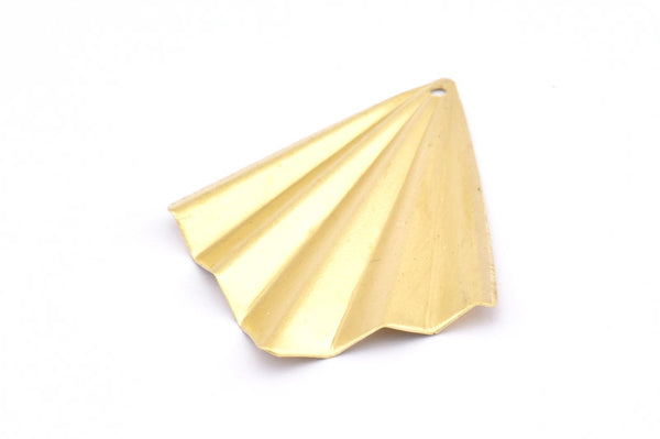 Brass Fan Charm, 8 Raw Brass Fan Shaped Pendants With 1 Hole, Earrings, Findings (50x39x0.50mm) D0837