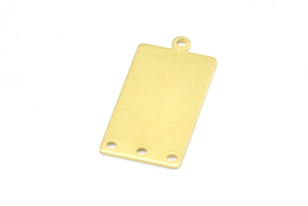 Brass Rectangle Pendant, 12 Raw Brass Rectangle Blank Pendants with 1 Loop and 3 Holes, Charms, Earrings (28x14x0.80mm) B0319