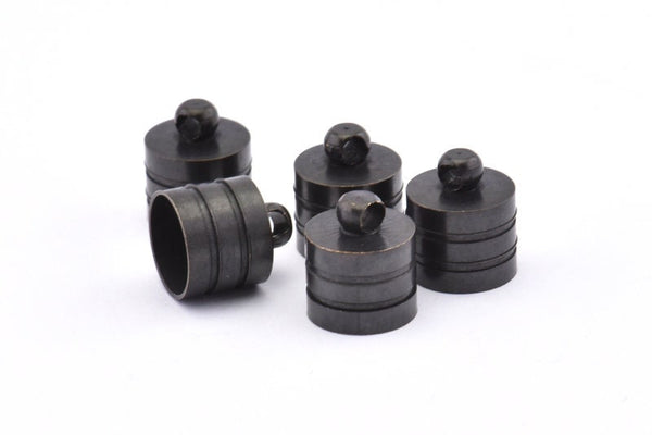 Black End Cap, 8 Oxidized Black Brass End Cap , Cord Tip, (9mm) Cord End - (11.5x10mm) - Cap 5 A0781 B0023 H0689 S897