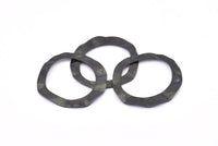 Black Connector Rings, 6 Oxidized Black Brass Wavy Connector Rings (37mm) D0591 S891