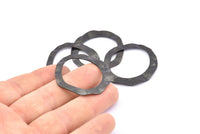 Black Connector Rings, 6 Oxidized Black Brass Wavy Connector Rings (37mm) D0591 S891