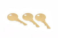 Brass Key Charm, 12 Raw Brass Key Charms With 1 Hole, Earrings, Pendants, Findings (33x15x0.80mm)  D864