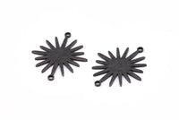 Black Sunny Connector, 6 Oxidized Brass Black Textured Sunny Connectors With 2 Loops (27x22x1mm) D0559 S906