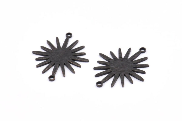 Black Sunny Connector, 6 Oxidized Brass Black Textured Sunny Connectors With 2 Loops (27x22x1mm) D0559 S906