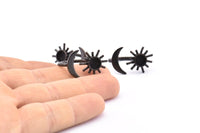 Black Ring Settings, 2 Oxidized Brass Black Moon And Sun Ring With 1 Stone Setting - Pad Size 6mm R052 S904