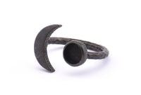 Black Ring Settings, 3 Oxidized Brass Black Moon And Planet Ring With 1 Stone Setting - Pad Size (6.2mm) BS 1964 S903