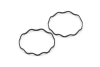 Black Wave Pendant, 12 Oxidized Brass Black Wave Circle Connectors (30mm) Bs 1212 R016 S837