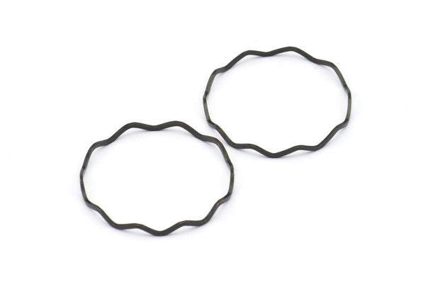 Black Wave Pendant, 12 Oxidized Brass Black Wave Circle Connectors (30mm) Bs 1212 R016 S837
