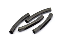 Black Noodle Tube, 10 Oxidized Brass Black Curved Tube Findings (50x7mm) A0727 S835