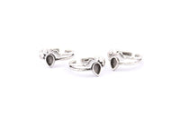 Silver Ring Setting, 3 Antique Silver Plated Brass Drop Rings With 1 Stone Setting - Pad Size 6x4mm D0214 H0744