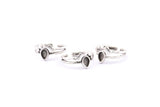 Silver Ring Setting, 3 Antique Silver Plated Brass Drop Rings With 1 Stone Setting - Pad Size 6x4mm D0214 H0744