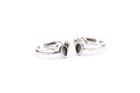 Silver Ring Setting, 3 Antique Silver Plated Brass Drop Rings With 1 Stone Setting - Pad Size 6x4mm D0214 H0744