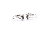 Silver Ring Setting, 3 Antique Silver Plated Brass Drop Rings With 1 Stone Setting - Pad Size 6x4mm D0214 H0744