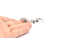 Silver Ring Setting, 3 Antique Silver Plated Brass Drop Rings With 1 Stone Setting - Pad Size 6x4mm D0214 H0744