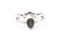Silver Ring Setting, 3 Antique Silver Plated Brass Drop Rings With 1 Stone Setting - Pad Size 6x4mm D0214 H0744