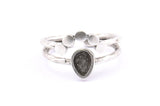 Silver Ring Setting, 3 Antique Silver Plated Brass Drop Rings With 1 Stone Setting - Pad Size 6x4mm D0214 H0744
