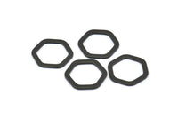Black Hexagon Charm, 12 Oxidized Brass Black Hexagonal Rings (16x2x1.2mm) D0083 S833