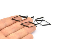 Black Diamond Charm, 24 Oxidized Brass Black Wide Cut Open Diamond Ring Charms (14x30x0.8x2mm) D0194 S845