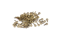 Screw Eye Pin, 100 Antique Brass Screw Hook Eye Pins (8x4mm) A1050
