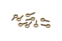 Screw Eye Pin, 100 Antique Brass Screw Hook Eye Pins (10x5mm) A1060