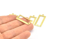 Brass Rectangle Charm, 12 Raw Brass Rectangle Charms with 1 Loop And 3 Holes, Pendants, Earrings (33x14x0.80mm) B0323