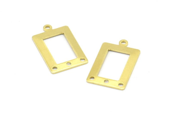 Pirinç Dikdörtgen Charm, 1 Döngü ve 3 Delikli 24 Ham Pirinç Dikdörtgen Charm, Kolye Uçları, Küpeler (23x14x0,80 mm) B0327