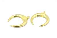 Brass Moon Charm, 2 Raw Brass Textured Horn Charms With 1 Loop, Pendants, Jewelry Findings (33x28x3mm) V140