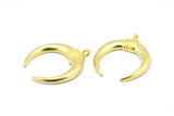 Brass Moon Charm, 2 Raw Brass Textured Horn Charms With 1 Loop, Pendants, Jewelry Findings (33x28x3mm) V140