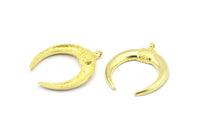 Brass Moon Charm, 2 Raw Brass Textured Horn Charms With 1 Loop, Pendants, Jewelry Findings (33x28x3mm) V140
