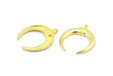 Brass Moon Charm, 2 Raw Brass Textured Horn Charms With 1 Loop, Pendants, Jewelry Findings (33x28x3mm) V140