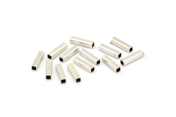 Silver Spacer Bead, 100 Antique Silver Plated Brass Square Shaped Tube Beads, Charms, Findings (8x2mm) Brs 1404 A0717 H0678