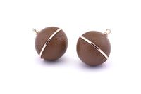 Brass Ball Charm, 2 Lamb Leather Covered Brass Ball Connectors With 1 Loop, Earrings, Pendants, Findings (23x20mm) B25