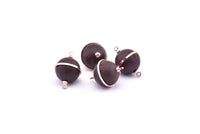 Brass Ball Charm, 2 Lamb Leather Covered Brass Ball Connectors With 2 Loops, Earrings, Pendants, Findings (22x16mm) B26