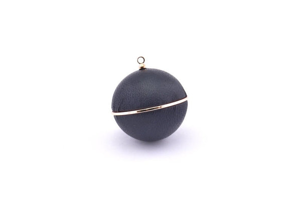 Brass Ball Charm, 2 Lamb Leather Covered Brass Ball Connectors With 1 Loop, Earrings, Pendants, Findings (28x26mm) B30