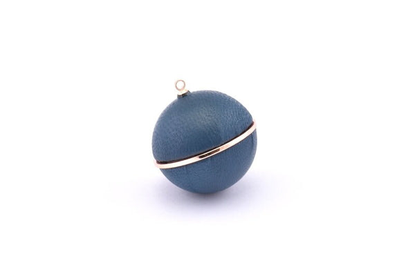 Brass Ball Charm, 2 Lamb Leather Covered Brass Ball Connectors With 1 Loop, Earrings, Pendants, Findings (28x26mm) B31