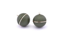 Brass Ball Charm, 2 Lamb Leather Covered Brass Ball Connectors With 1 Loop, Earrings, Pendants, Findings (28x26mm) B32