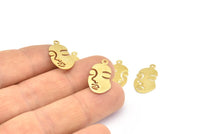 Brass Face Charms, 50 Raw Brass Face Charms With 1 Loop, Charms, Pendants (20x11x0.60mm) D0608