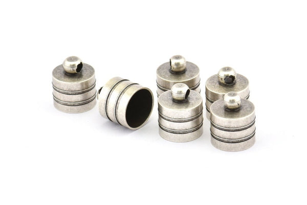 Silver End Cap, 8 Antique Silver Plated Brass End Cap , Cord Tip, (9mm) Cord End - (11.5x10mm) - Cap 5 A0781 B0023 H0689