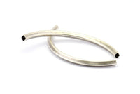 Silver Curved Tubes, 2 Antique Silver Plated Brass Square Oval Tubes (95x5x5mm) Sq20 BRC275 H0682