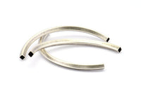 Silver Curved Tubes, 2 Antique Silver Plated Brass Square Oval Tubes (95x5x5mm) Sq20 BRC275 H0682