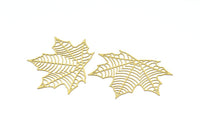 Brass Leaf Charm, 10 Raw Brass Leaf Charms With 1 Hole, Earrings (38x47mm) D0633