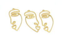 Brass Face Charm, 10 Raw Brass Face Charms With 1 Loop, Pendants, Earrings, Findings (41x16x1mm) D0627